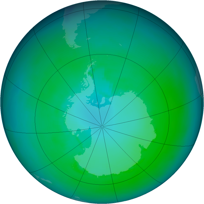 Antarctic ozone map for January 1991